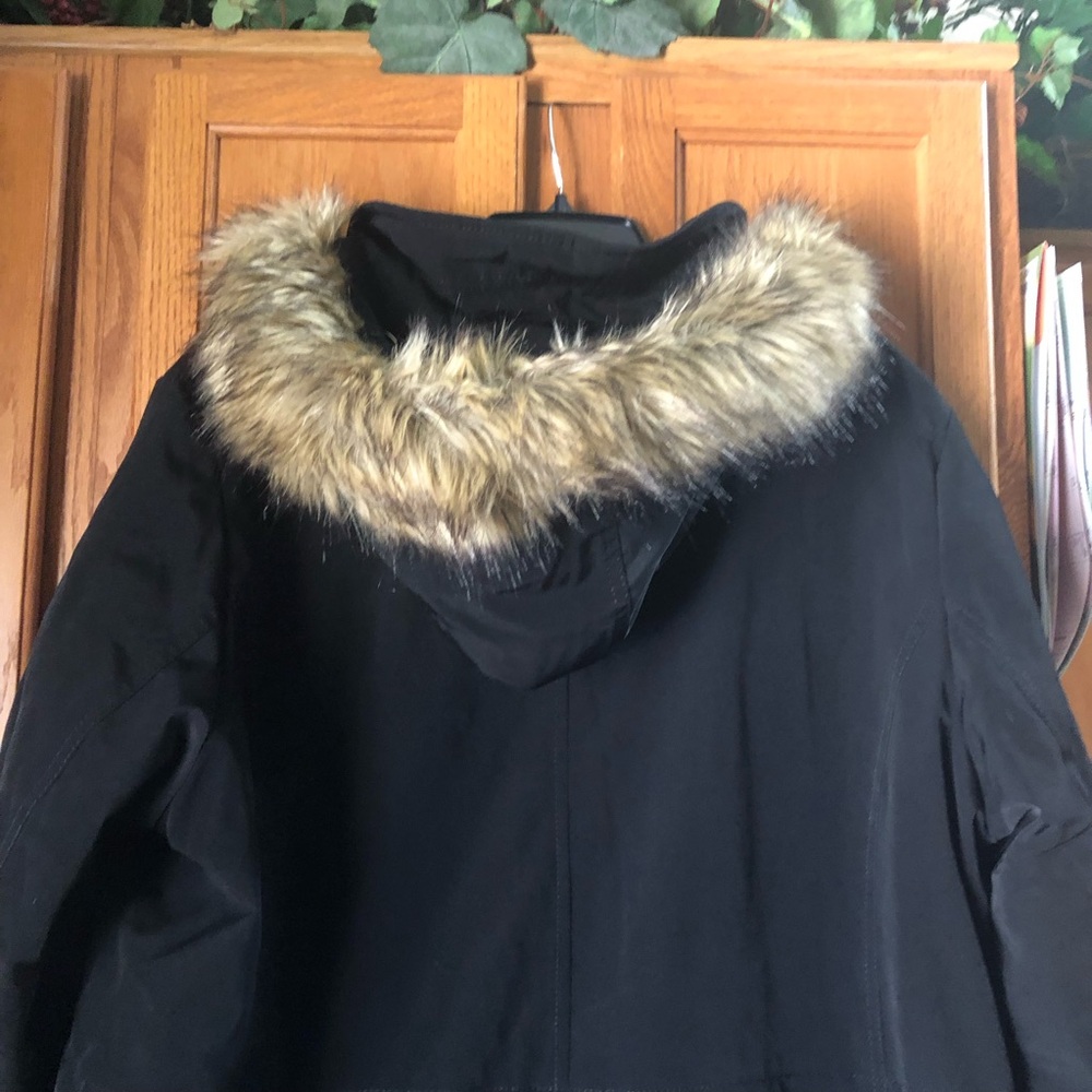 NWT Croft & Barrow Woman Black Winter Parka Coat Faux Fur Trim - 1X - Picture 10 of 15